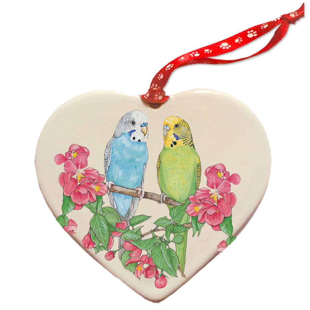 Parakeet Budgie Parrot Porcelain Pet Gift Heart Ornament - Pipsqueakproductions