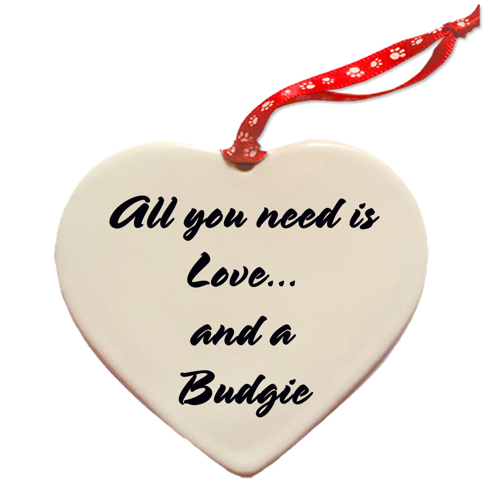 Parakeet Budgie Parrot Porcelain Pet Gift Heart Ornament - Pipsqueakproductions