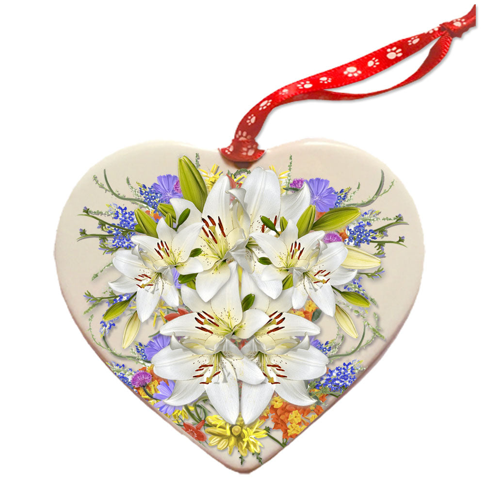 Basset Hound Porcelain Floral Heart Shaped Ornament Double-Sided - Pipsqueakproductions