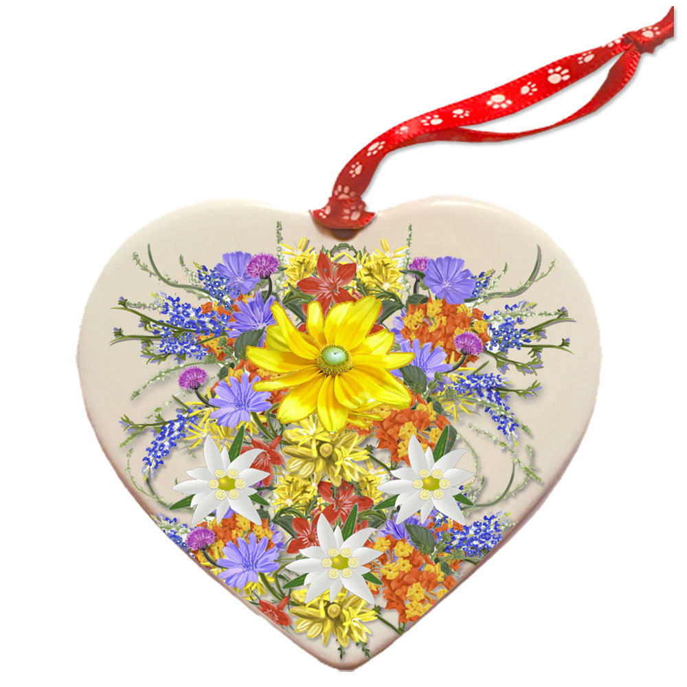 Dachshund Porcelain Floral Heart Shaped Ornament Double-sided - Pipsqueakproductions