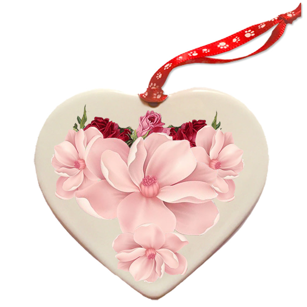 Boxer Porcelain Floral Heart Shaped Ornament Décor Double-Sided - Pipsqueakproductions