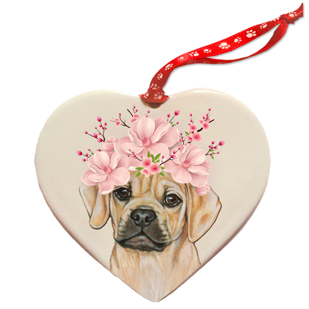 Puggle Dog Porcelain Floral Heart Shaped Ornament Décor Pet Gift - Pipsqueakproductions