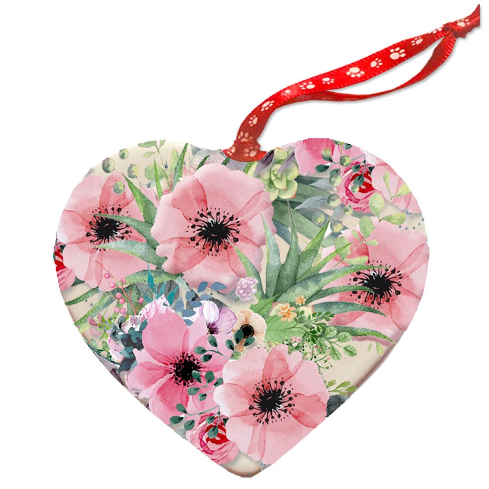 Basenji Porcelain Floral Heart Shaped Ornament Double-sided - Pipsqueakproductions