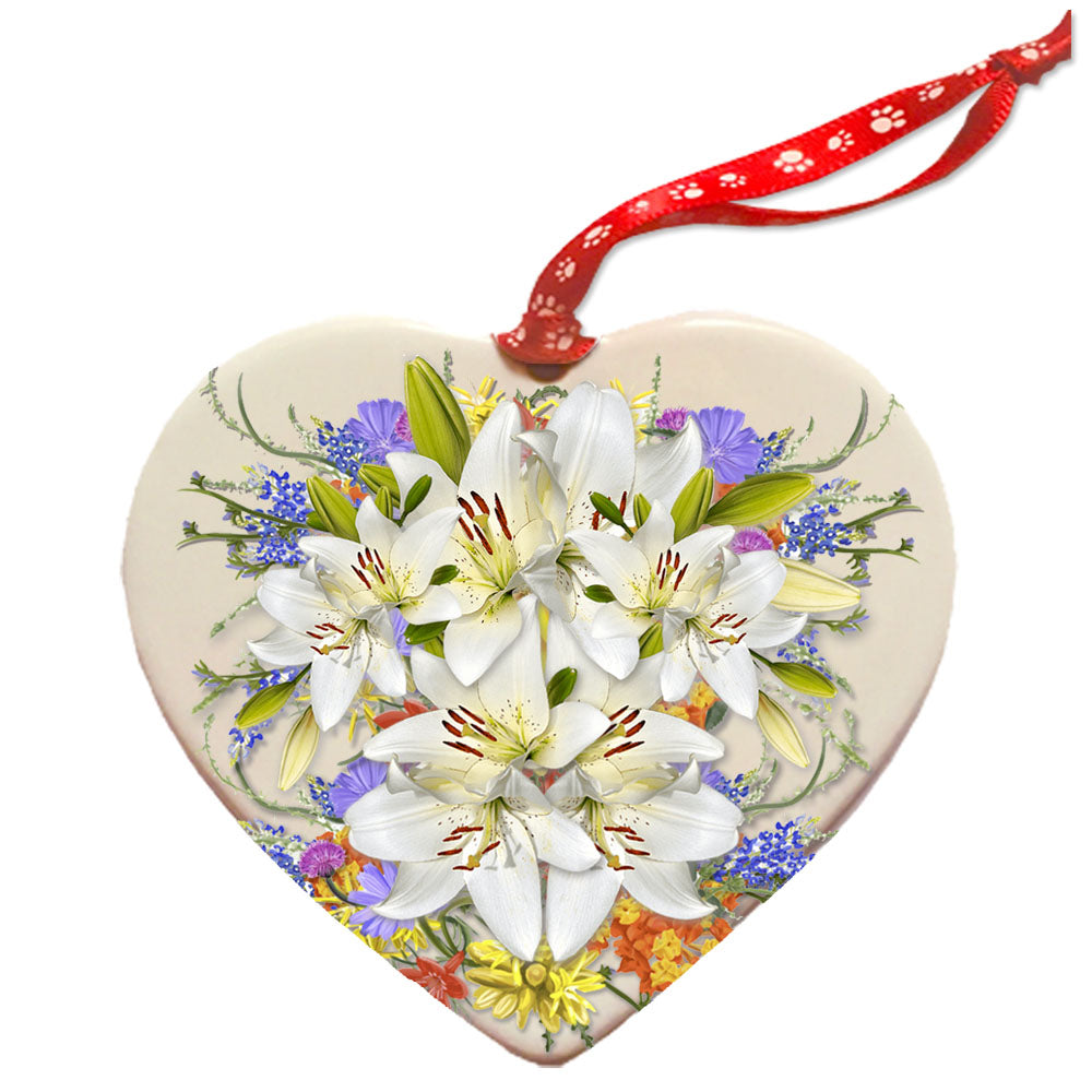 Golden Retriever Porcelain Floral Heart Ornament Double-Sided - Pipsqueakproductions