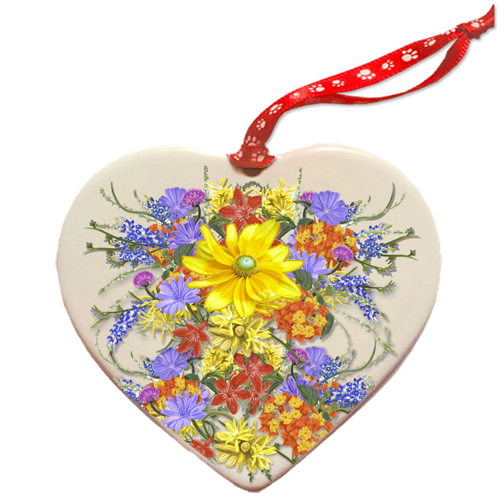 American Bulldog Porcelain Floral Heart Shaped Ornament Double-Sided - Pipsqueakproductions