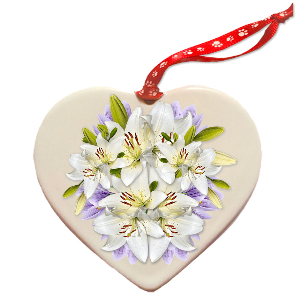 Cavalier King Charles  Porcelain Floral Heart Shaped Ornament Double-Sided - Pipsqueakproductions