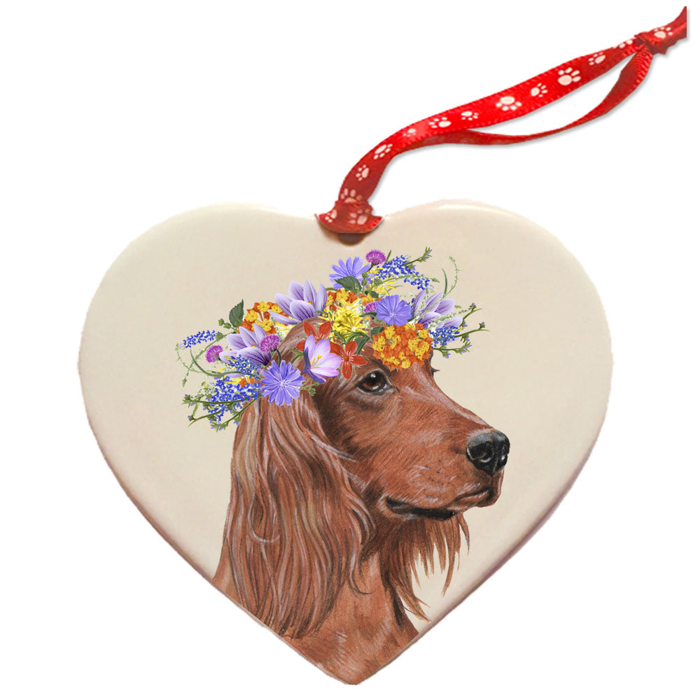 Irish Setter Dog Porcelain Floral Heart Shaped Ornament Décor Pet Gift - Pipsqueakproductions