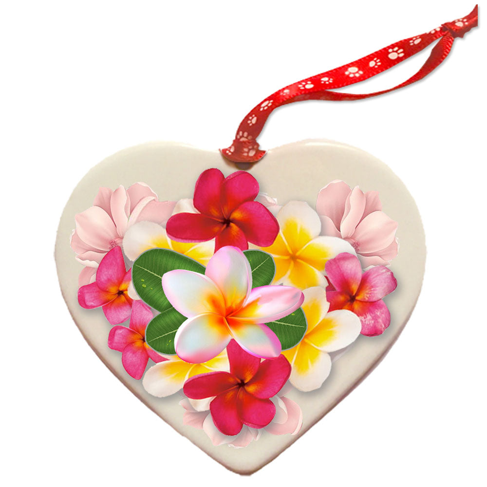 American Eskimo Porcelain Floral Heart Shaped Ornament Double-Sided - Pipsqueakproductions