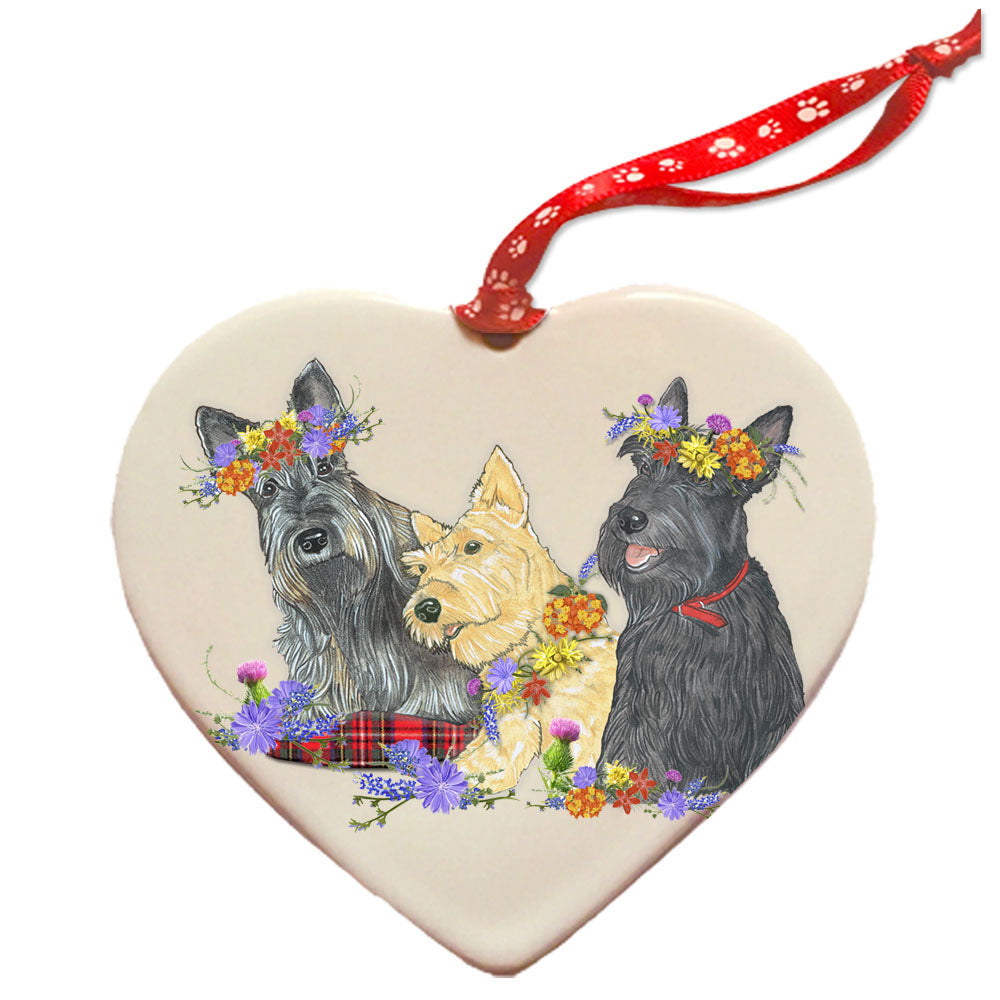 Scottish Terrier Scottie Dog Porcelain Floral Heart Shaped Ornament Décor Pet Gift - Pipsqueakproductions