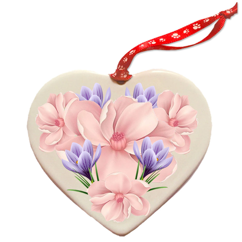 Bearded Collie Porcelain Floral Heart Shaped Double-Sided Ornament Décor - Pipsqueakproductions