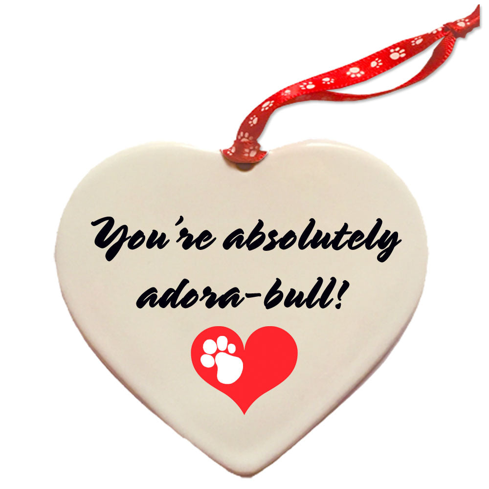 Bulldog Porcelain Valentine’s Day Heart Ornament Double-Sided - Pipsqueakproductions