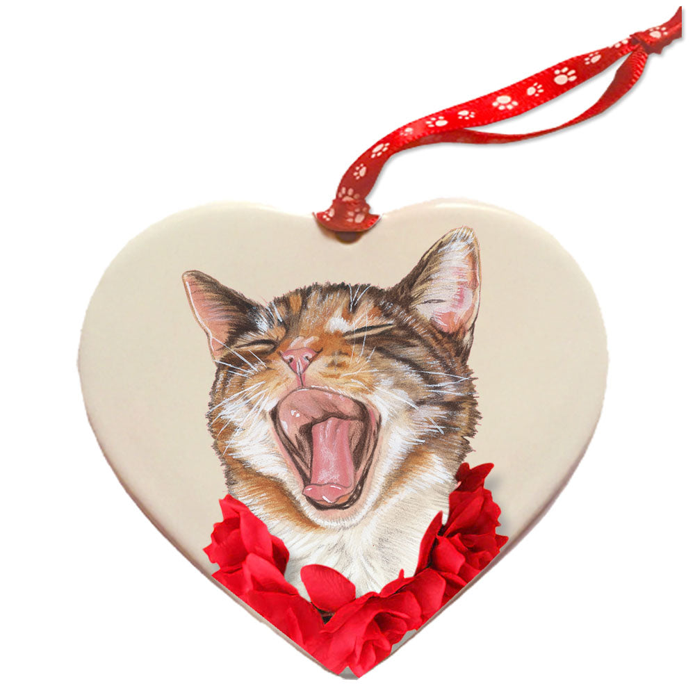 Cat's Meow Tabby Porcelain Valentine’s Day Heart Ornament Double-Sided - Pipsqueakproductions