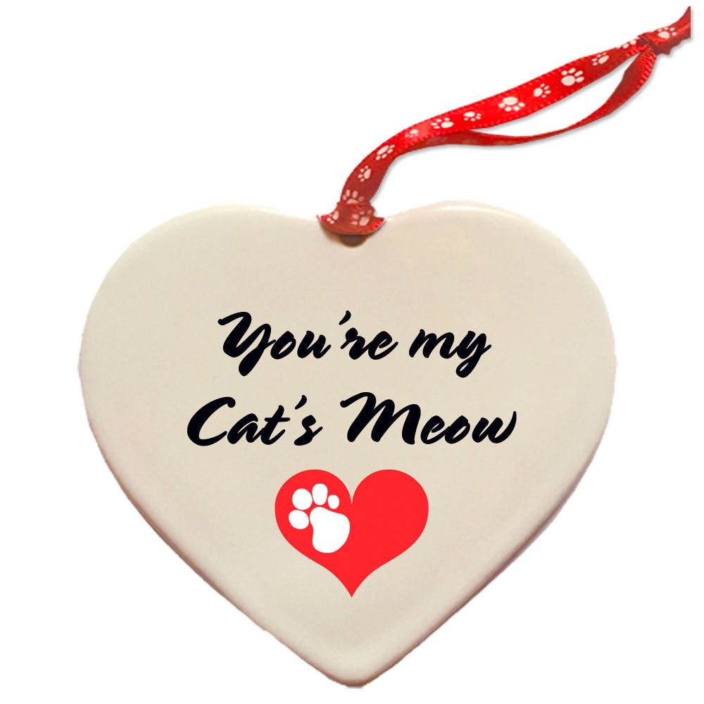 Cat's Meow Tabby Porcelain Valentine’s Day Heart Ornament Double-Sided - Pipsqueakproductions