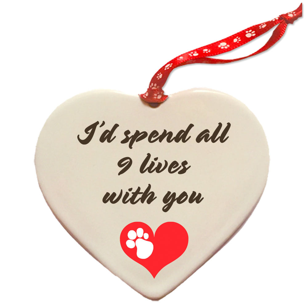 Russian Blue Cat Porcelain Valentine’s Day Heart Ornament Pet Gift - Pipsqueakproductions