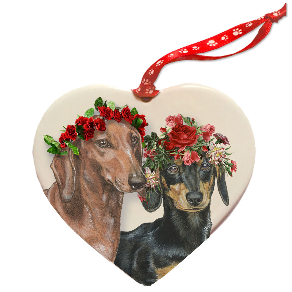 Dachshund Porcelain Valentine’s Day Heart Ornament Double-Sided - Pipsqueakproductions