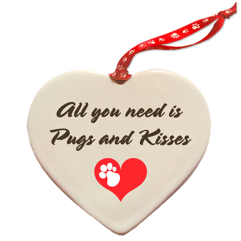Pug Black Pug Porcelain Valentine’s Day Heart Ornament Pet Gift - Pipsqueakproductions