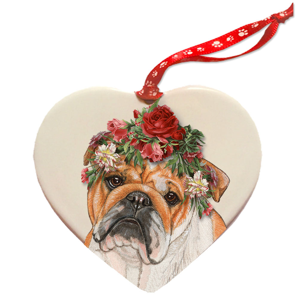 Bulldog Porcelain Valentine’s Day Heart Ornament Double-Sided - Pipsqueakproductions