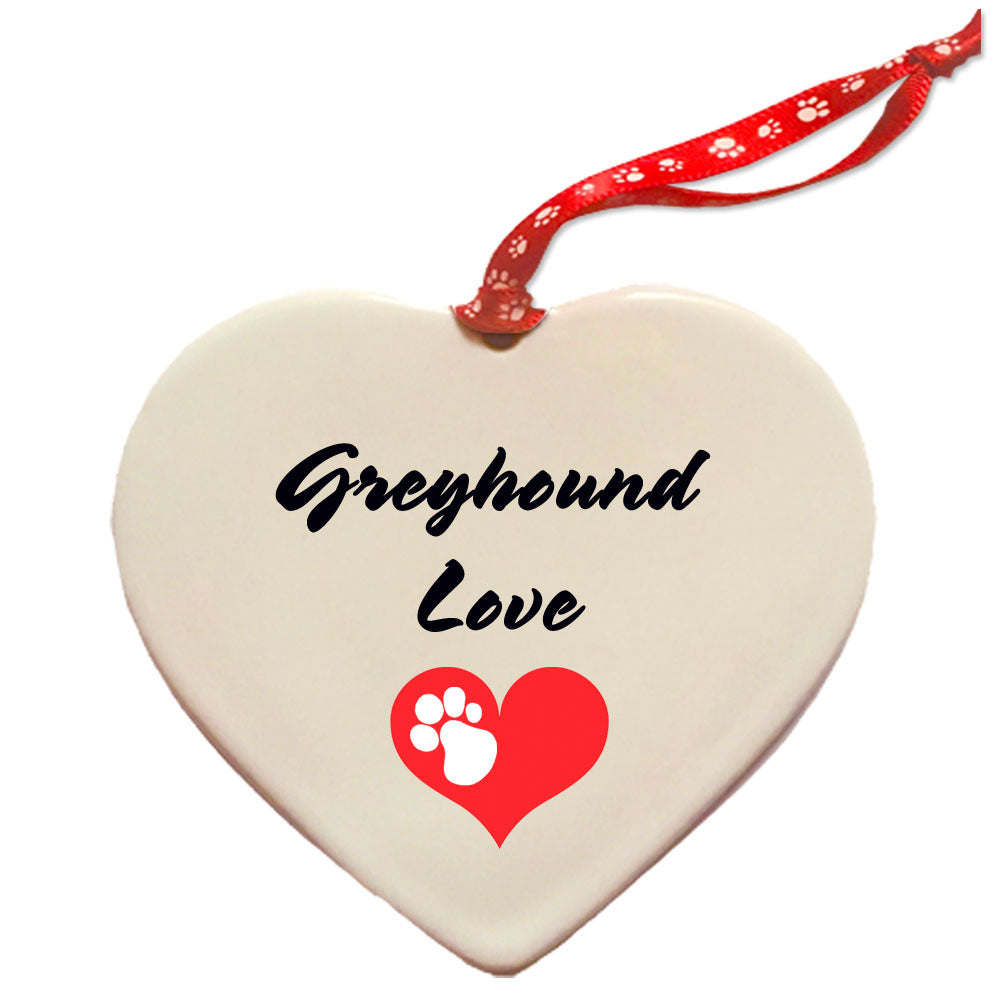 Greyhound, Black Greyhound, Porcelain Valentine’s Day Heart Ornament Double-sided - Pipsqueakproductions