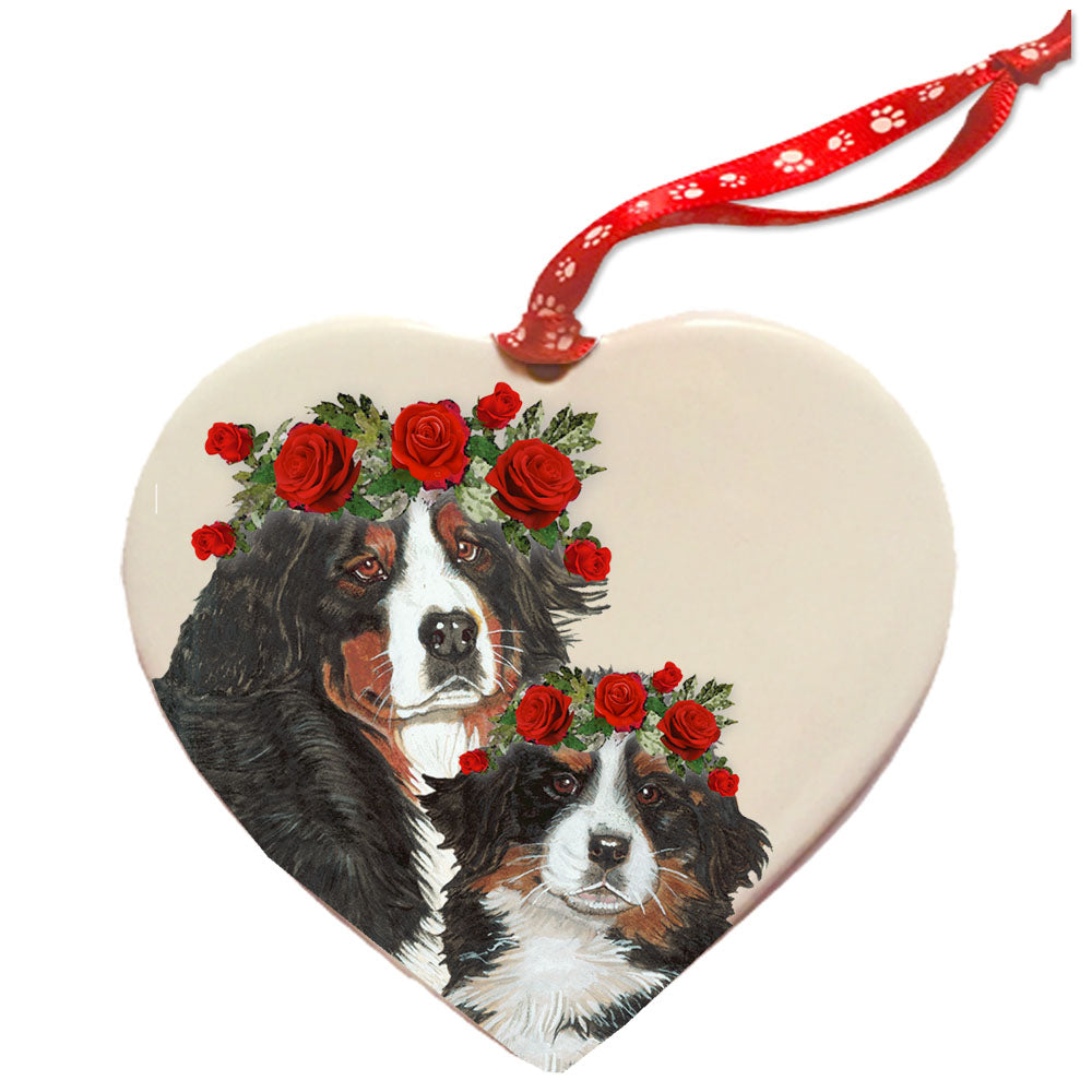 Bernese Mountain Dog Porcelain Valentine’s Day Heart Ornament Double-Sided - Pipsqueakproductions