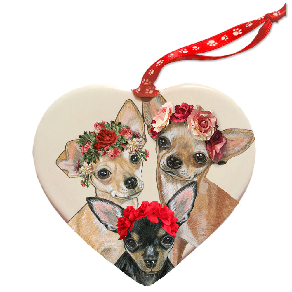 Chihuahua Porcelain Valentine’s Day Heart Ornament Double-Sided - Pipsqueakproductions