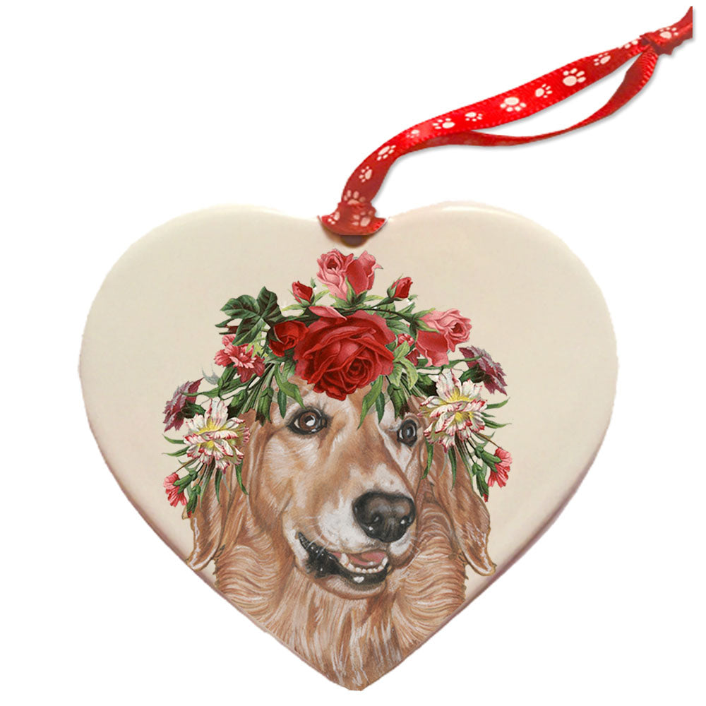 Golden Retriever Porcelain Valentine’s Day Heart Ornament Double-Sided - Pipsqueakproductions