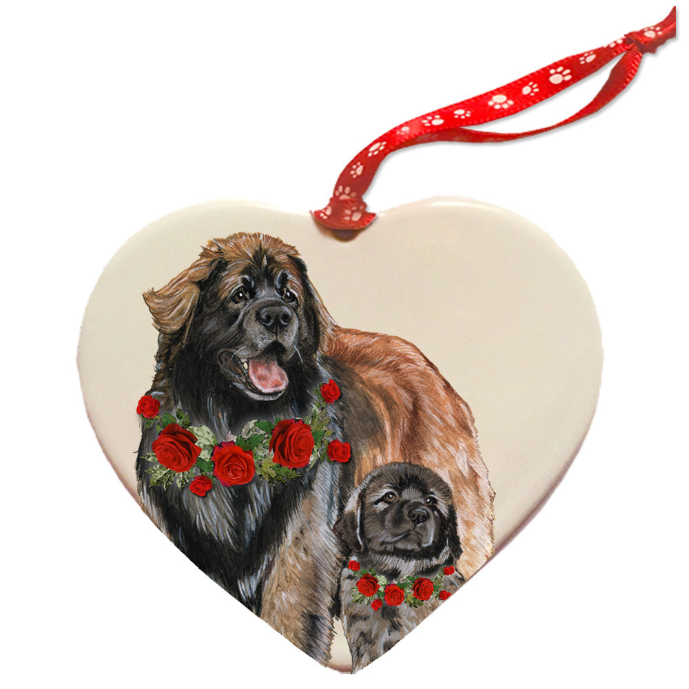 Leonberger Porcelain Valentine’s Day Heart Ornament Pet Gift - Pipsqueakproductions