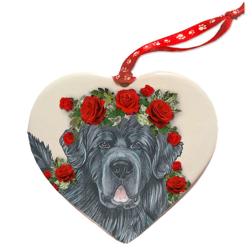 Newfoundland Newfie Dog Porcelain Valentine’s Day Heart Ornament Pet Gift - Pipsqueakproductions