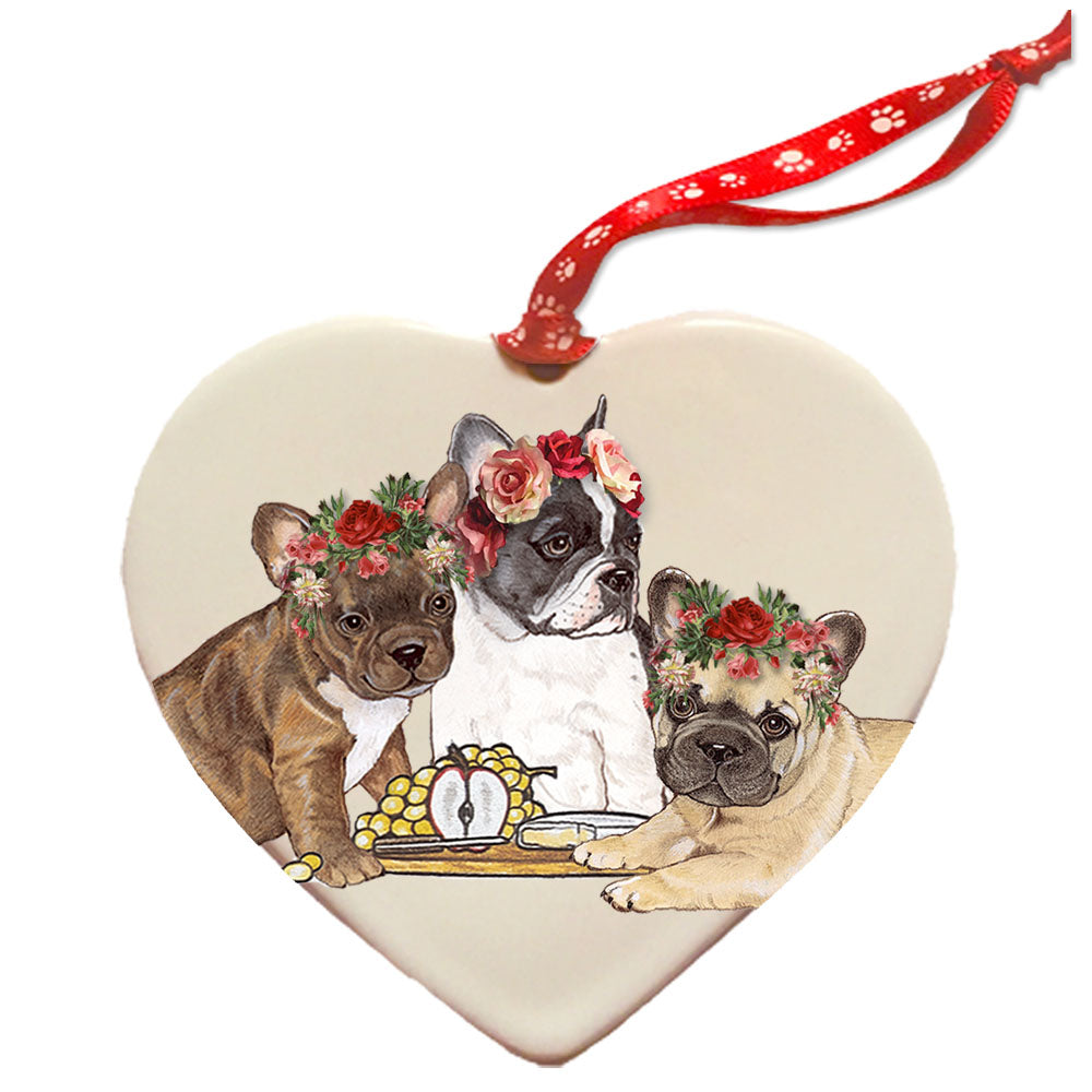 French Bulldog Porcelain Valentine’s Day Heart Ornament Double-Sided - Pipsqueakproductions
