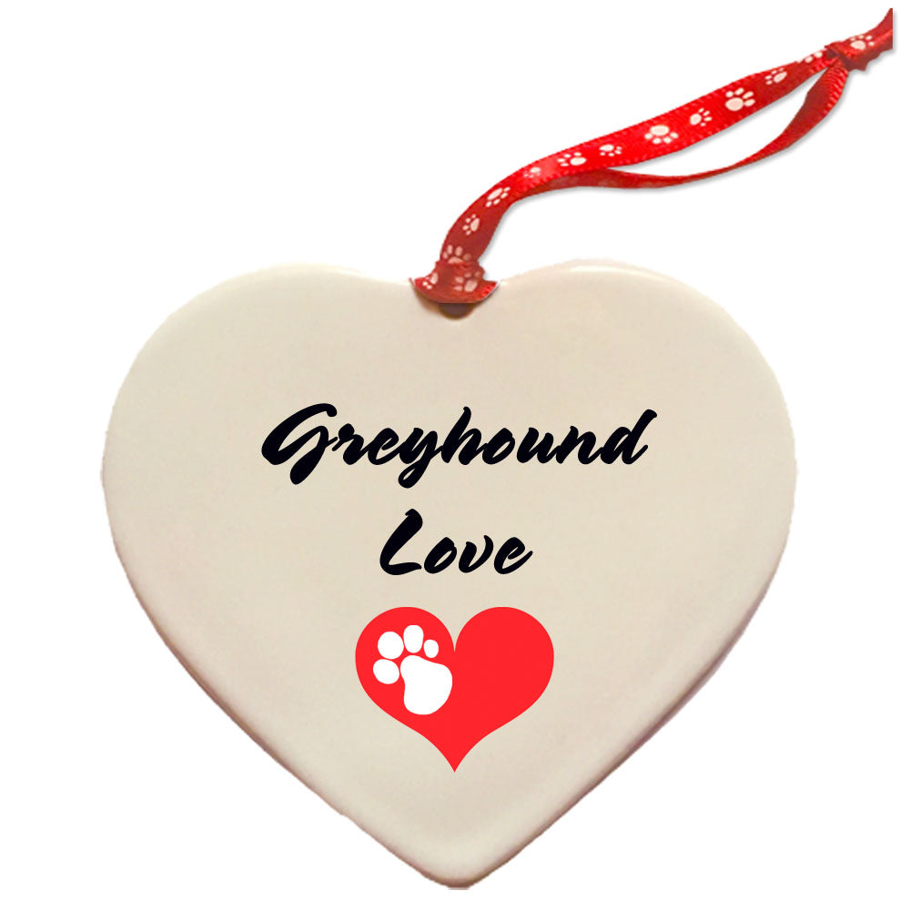 Greyhound Love Porcelain Valentine’s Day Heart Ornament Double-Sided - Pipsqueakproductions