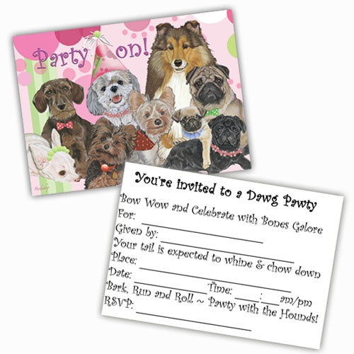 Dog Party Invitation Postcard 5 x 7 with envelope - Pipsqueakproductions