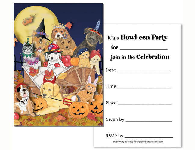 Pet Party Halloween Cards Set of 10 cards & 10 envelopes - Pipsqueakproductions