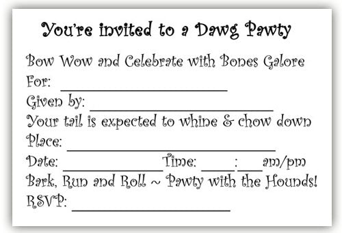 Dog Party Invitation Cards Set of 10 cards and 10 envelopes - Pipsqueakproductions