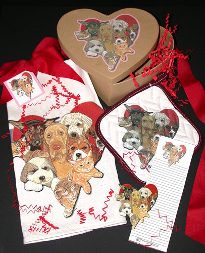 Dog with Cat Kitchen Heart Gift Set - Pipsqueakproductions