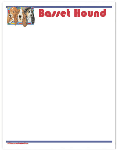 Basset Hound Printable Stationery, Writing Paper, 8.5” x 11” 25 Sheets and 25 Envelopes - Pipsqueakproductions
