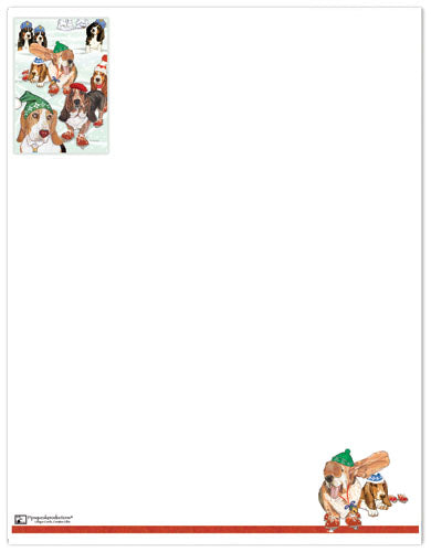 Basset Hound Holiday on Ice Printable Stationery, Writing Paper, 8.5” x 11” 25 Sheets and 25 Envelopes - Pipsqueakproductions