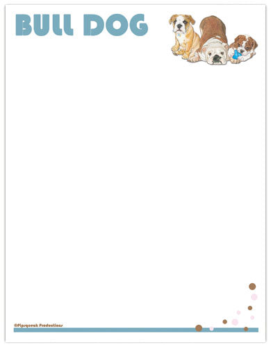 Bulldog Printable Stationery, Writing Paper, 8.5” x 11” 25 Sheets and 25 Envelopes - Pipsqueakproductions