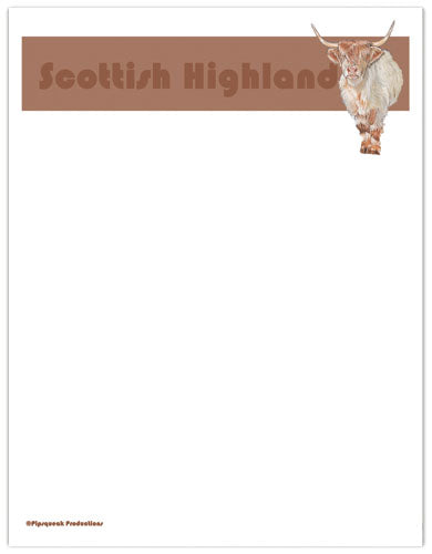 Cow Scottish Highland Printable Stationery, Writing Paper, 8.5” x 11” 25 Sheets and 25 Envelopes - Pipsqueakproductions