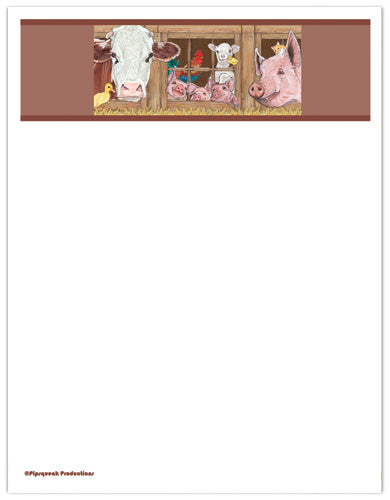 Barnyard Farm Animals Printable Stationery, Writing Paper, 8.5” x 11” 25 Sheets and 25 Envelopes - Pipsqueakproductions