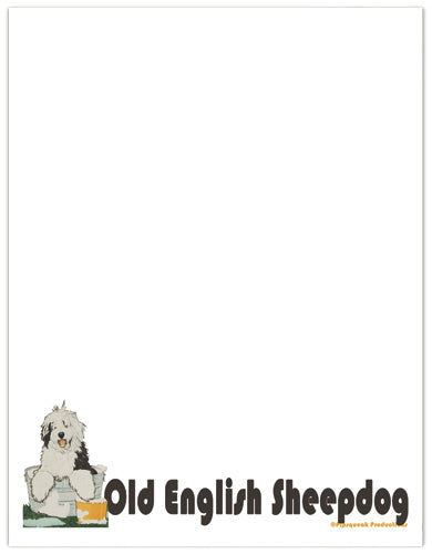 Old English Sheepdog Printable Stationery, Writing Paper, 8.5” x 11” 25 Sheets and 25 Envelopes - Pipsqueakproductions