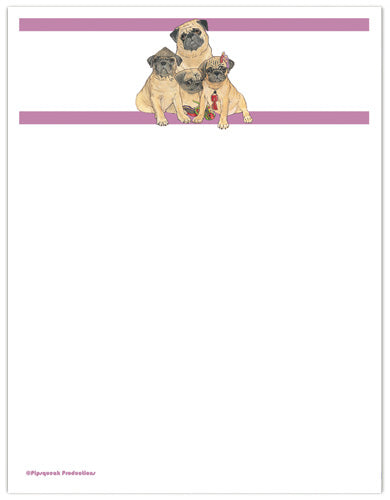 Pug Printable Stationery, Writing Paper, 8.5” x 11” 25 Sheets and 25 Envelopes - Pipsqueakproductions