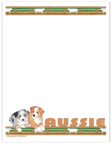 Australian Shepherd Printable Stationery, Writing Paper, 8.5” x 11” 25 Sheets and 25 Envelopes - Pipsqueakproductions