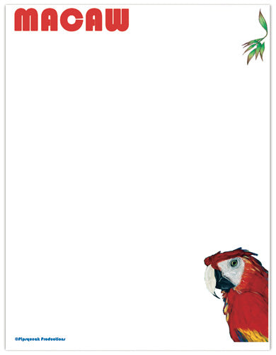 Macaw Parrot Printable Stationery, Writing Paper, 8.5” x 11” 25 Sheets and 25 Envelopes - Pipsqueakproductions