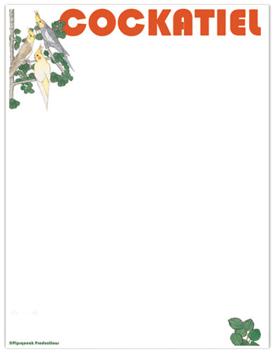 Cockatiel Parrot Printable Stationery, Writing Paper, 8.5” x 11” 25 Sheets and 25 Envelopes - Pipsqueakproductions