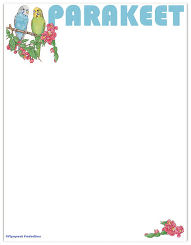 Parakeet Budgie Printable Stationery, Writing Paper, 8.5” x 11” 25 Sheets and 25 Envelopes - Pipsqueakproductions