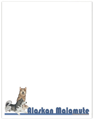 Alaskan Malamute Printable Stationery, Writing Paper, 8.5” x 11” 25 Sheets and 25 Envelopes - Pipsqueakproductions