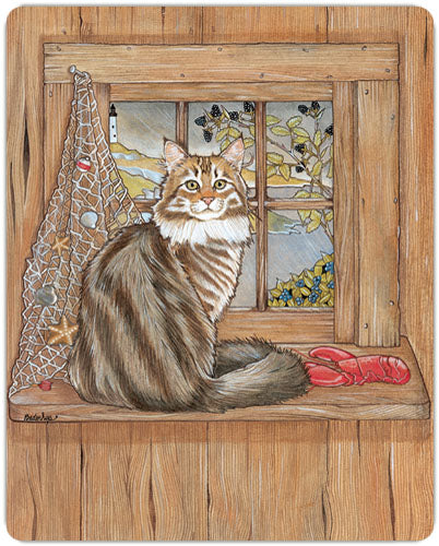 Maine Coon Cat Cutting Board Tempered Glass, Pet Placemat, 11.5" x 15.5" - Pipsqueakproductions