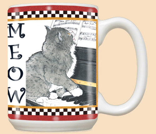 Black and White Cat Playing Piano Ceramic Coffee Mug Tea Cup 15 oz - Pipsqueakproductions
