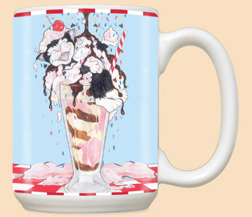 Cat Black and White Ice Cream Float Cat Ceramic Coffee Mug Tea Cup 15 oz - Pipsqueakproductions