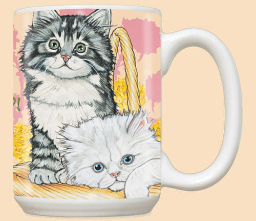 Cat Tabby Beige White Cat Ceramic Coffee Mug Tea Cup 15 oz - Pipsqueakproductions