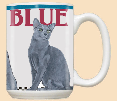 Russian Blue Cat Ceramic Coffee Mug Tea Cup 15 oz - Pipsqueakproductions